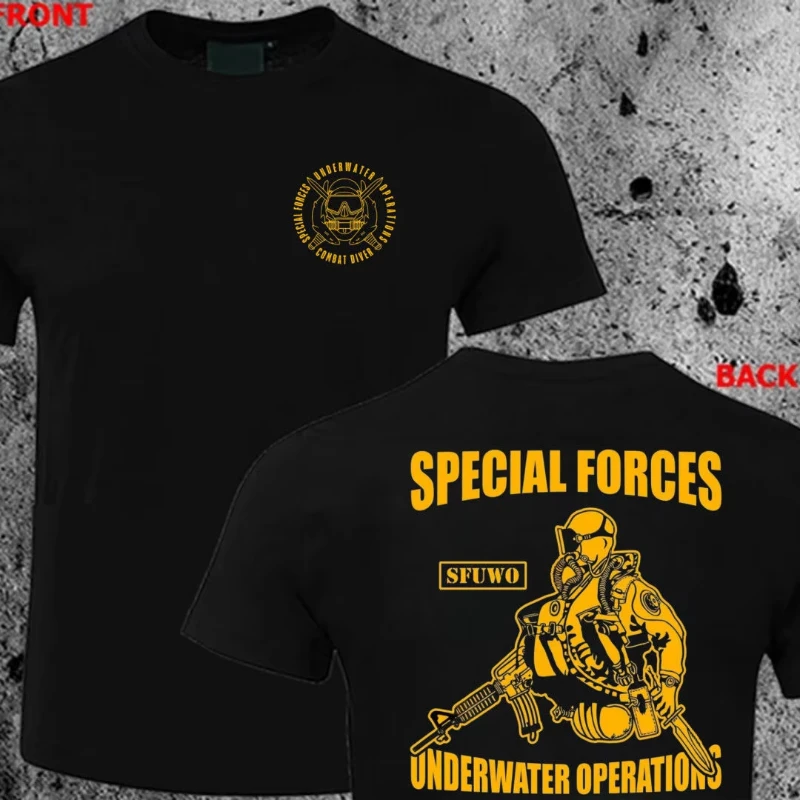 Summer New Special Forces Underwater Combat Diver Pattern Print Military Fans Wear Cotton Short-sleeved T-shirt Men's Casual Top