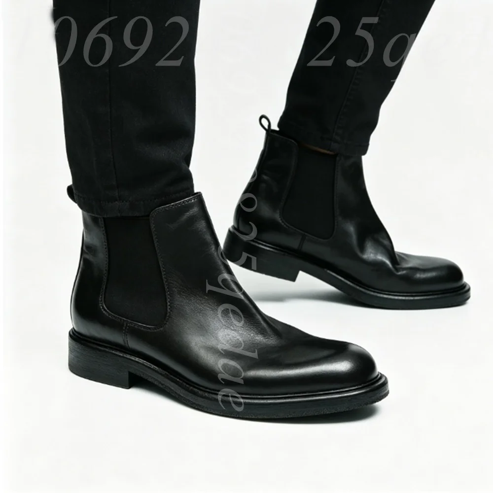 

Мужские премиальные ботинки челси из матовой кожи, с массивной толстой подошвой, эластичной вставкой, застежкой-петлей, круглым носком, для официальных мероприятий.