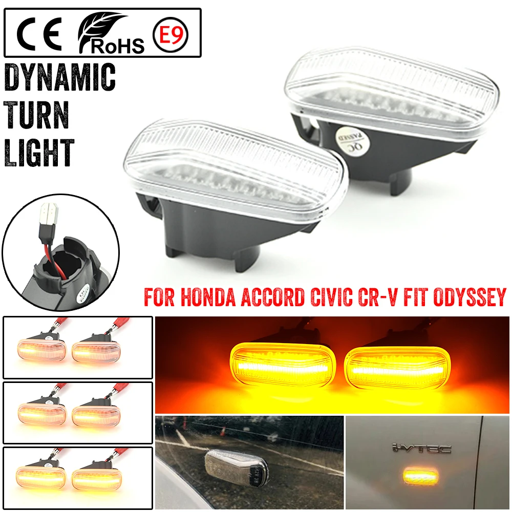 For Honda CRV Accord Civic Jazz Fit Stream Integra DC5 Odyssey Acura Auto Parts Side Marker Lamp Dynamic LED Turn Signal Lights