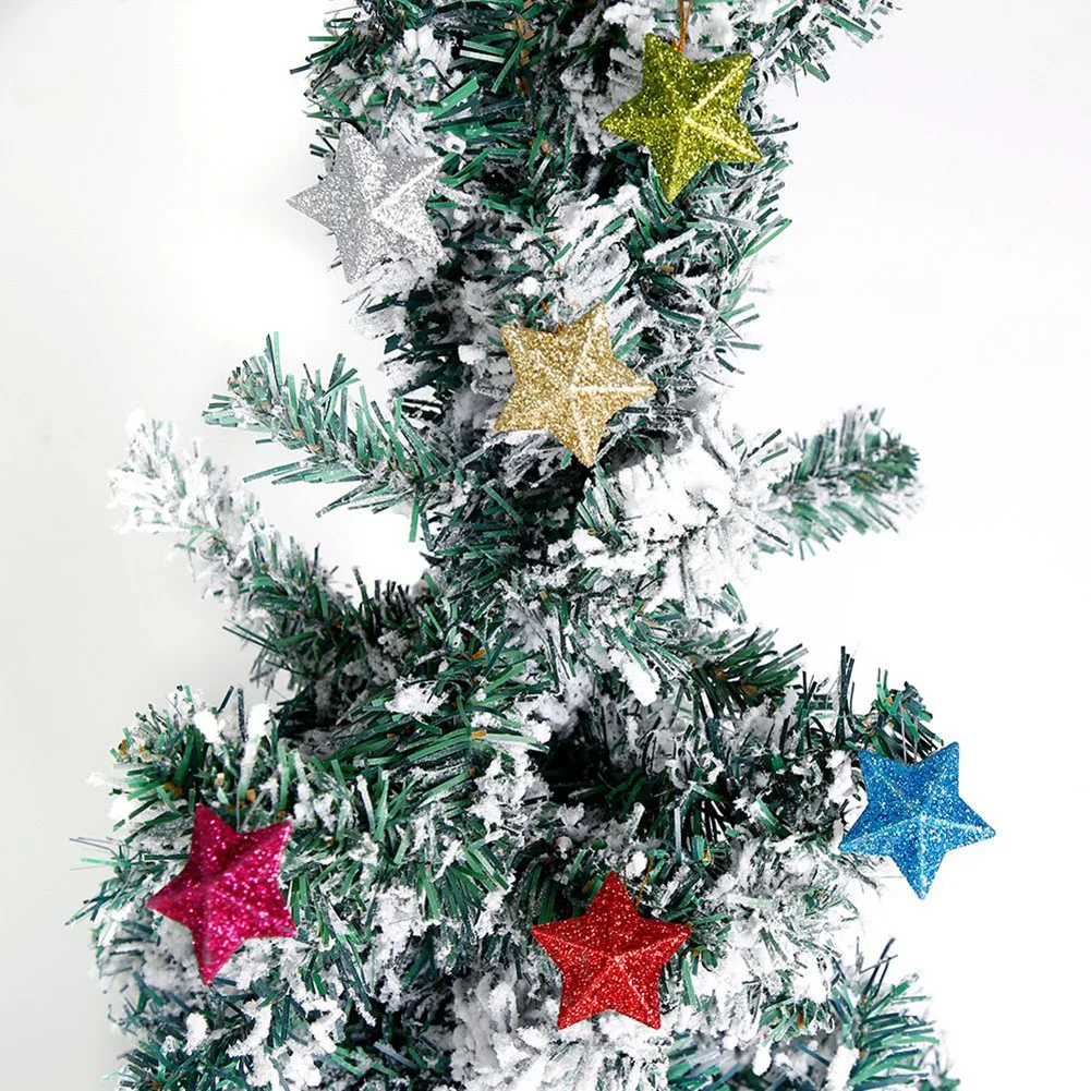 Merry Christmas Tree Decor Hanging Pendant 6pcs Set Gold Silver Red Small Star Ornament for Holiday Home Decoration 5x5cm