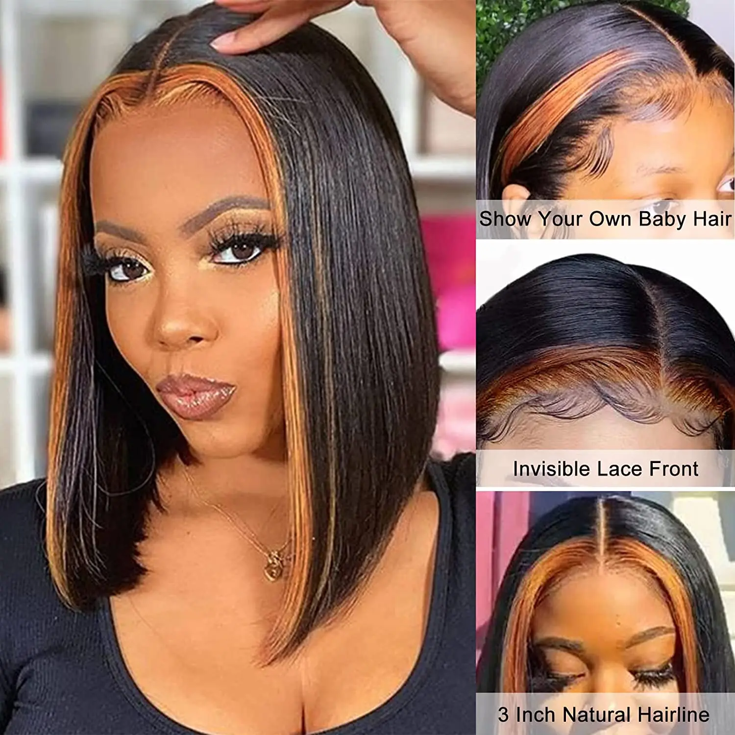 Highlight Colored T Part Lace Bob Wig Pre Plucked Peruvian Remy Straight Human Hair Wigs For Women Ombre Short Bob Wig Superlook