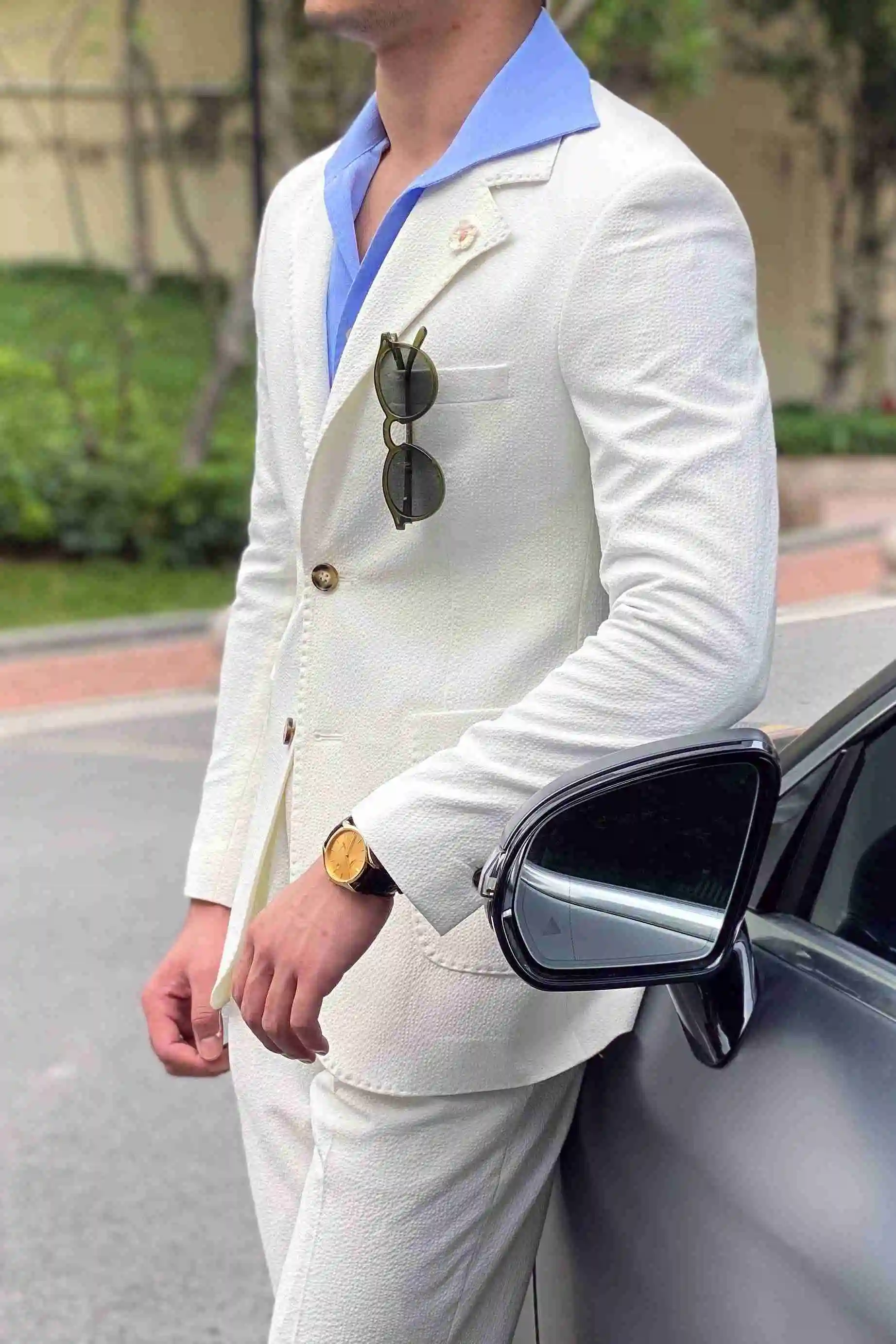 New Summer Seersucker Suit Men Italian Style British Slim Fit Casual White Suit Trendy Man Smoking Homme Mariage Men Tuxedo Suit