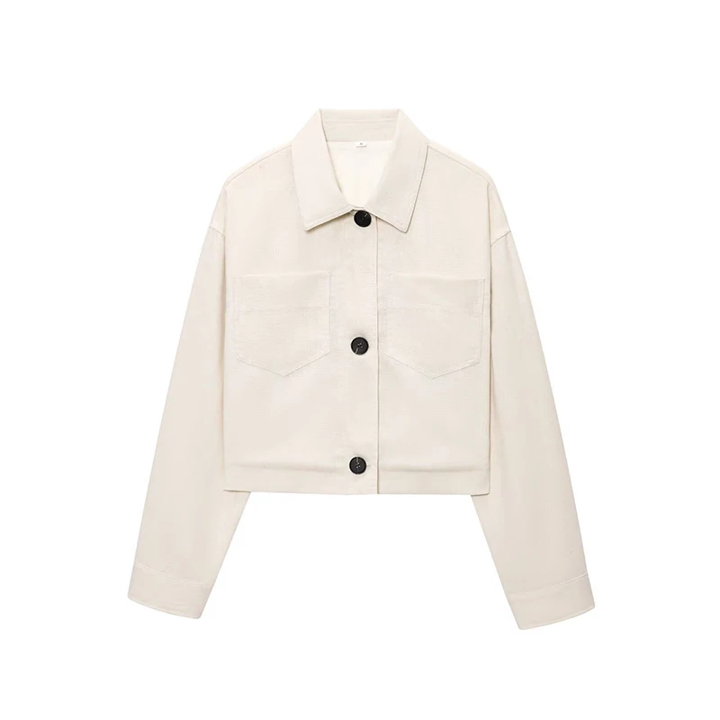 

RAFZNB Women's Fashion With Pocket Short Jackets Coats Turn-down Collar Long Sleeve Coats Casual Female Outerwear Chic Tops