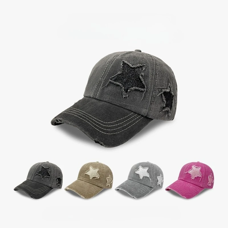 

Бейсбольная кепка с блестками в стиле ретро с пентаграммой, женская модная европейская и американская модная универсальная маленькая стирка для лица, старая кепка