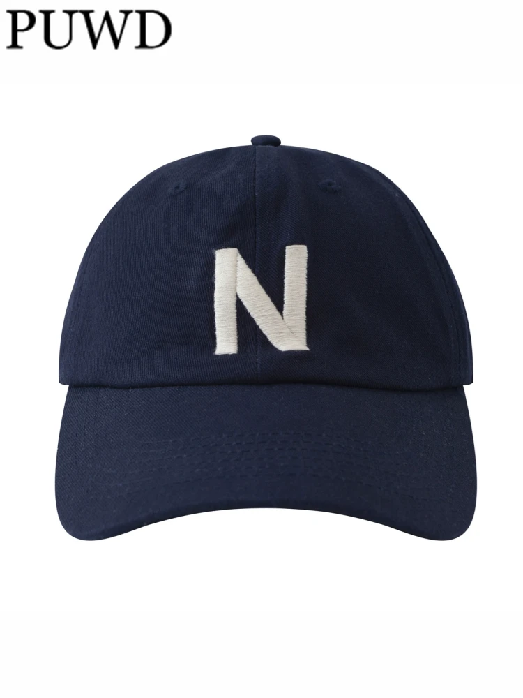 

PUWD Casual Navy Peaked Caps 2023 Summer Vintage Letter Embroidery Baseballs Caps Men Women Chic Hat