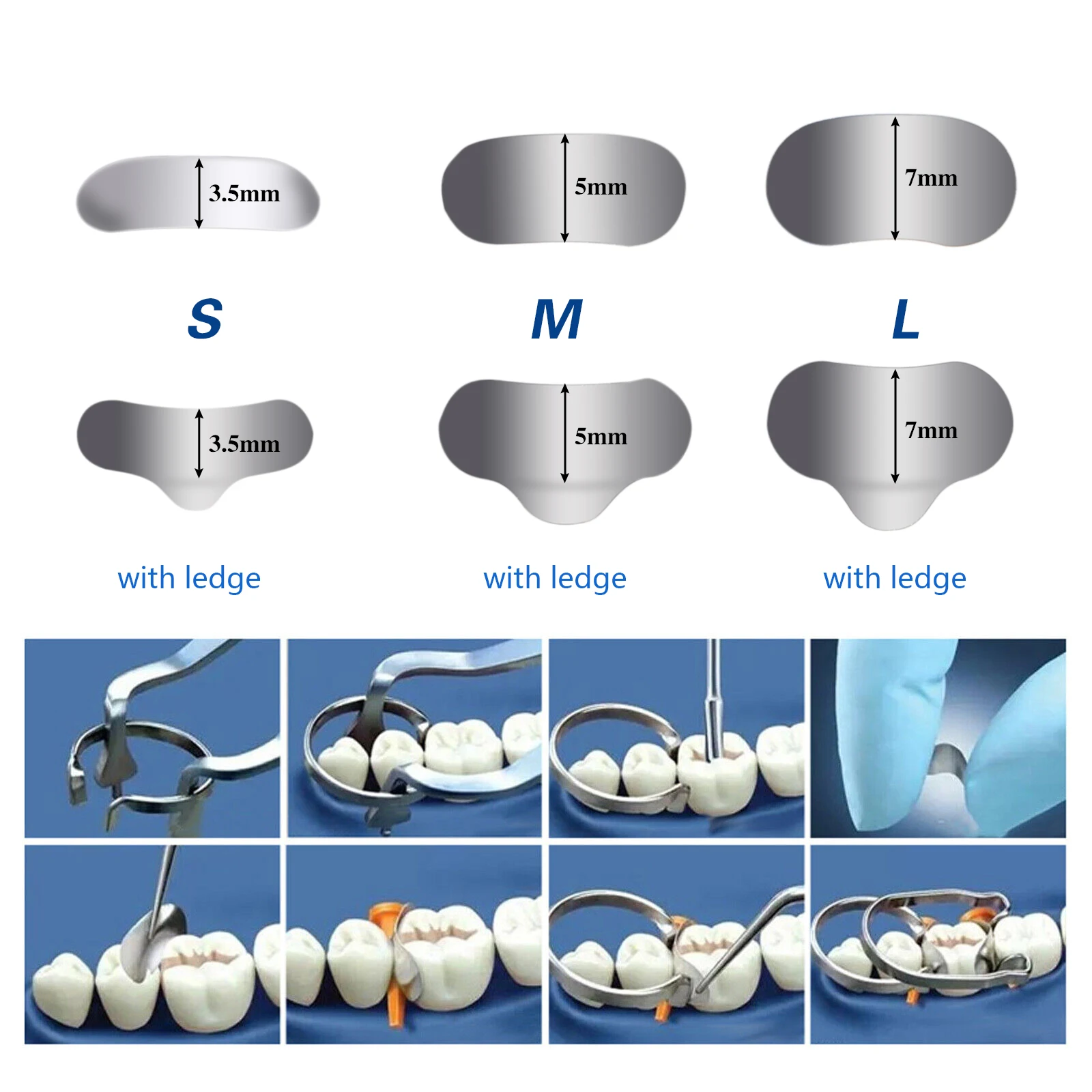 50Pcs/Box Dental Metal Matrices Bands Sectional Contoured Matrix Refill 35μm Hard Bands S/M/L