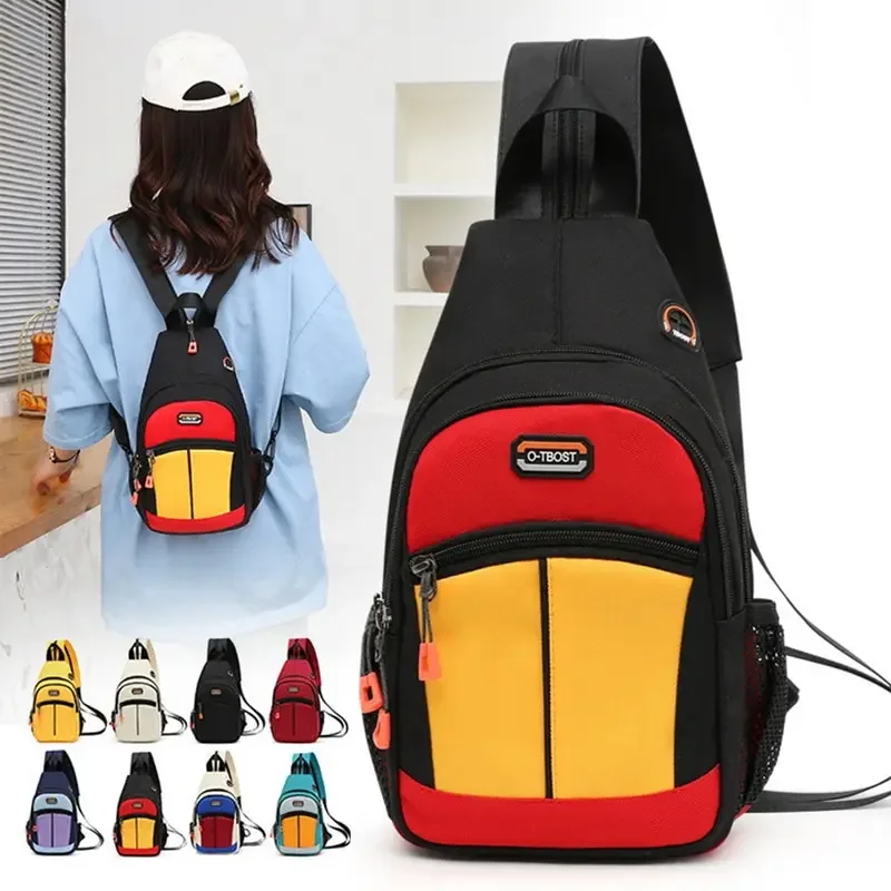 Outdoor Backpack Girls Travel Mini Chest Bag Men Casual Nylon Canvas Bags New Stitching Color Multi-Function Mobile Phone Bag