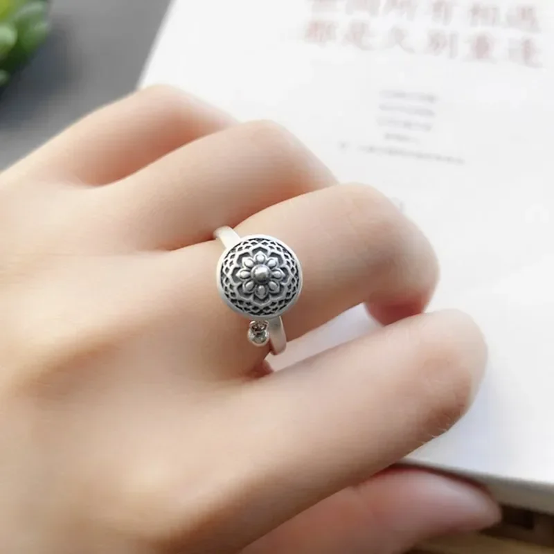 New Silver Color Buddhist Ring for Women Tibetan Prayer Wheel Ring OM Mantra 7 Chakras Ring Good Luck Women