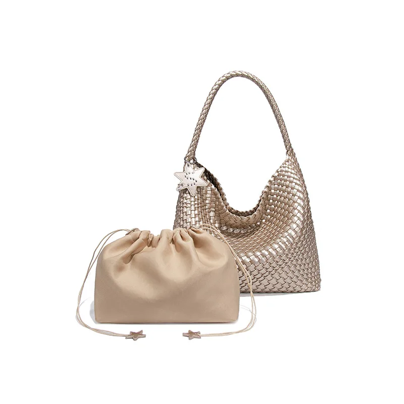 NewModel Same Style as Medium Size Purely Handmade Woven Bag Tote Bag Women's High-End Handbag Shoulder Bag Large Capacity ﻿
