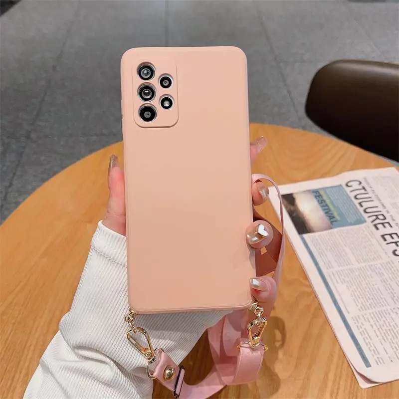 Necklace Crossbody Lanyard Liquid Silicone Case For Samsung Galaxy A53 A33 A23 A13 A73 A52S A32 A72 4G 5G Strap Cord Back Cover image 5
