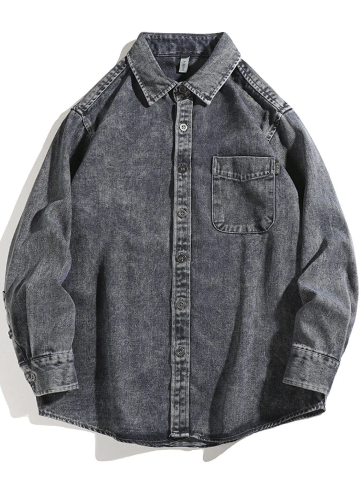 

Heavy Washed Denim Shirt Men's, Long-sleeved American Vintage Tooling Shirt, Spring and Autumn Loose Trendy Jacket