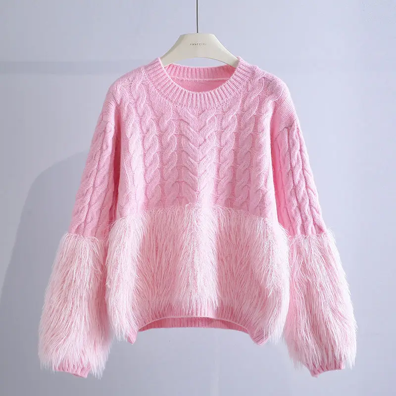 

Mink velvet fringed twist sweater women's spring new 2025 design sense niche loose pullover knitted sweater top