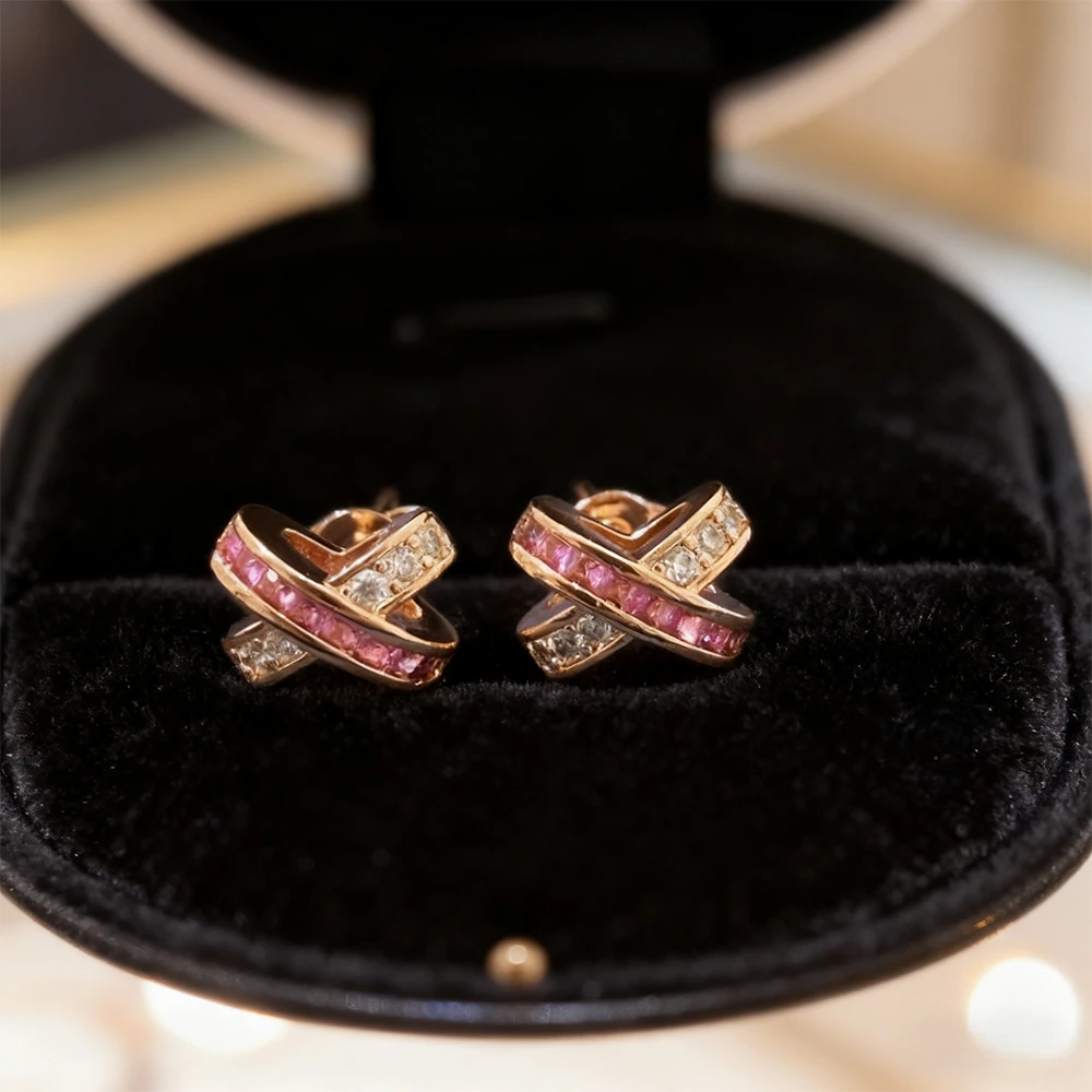 

2025 New Elegant accessories 2025 New Pink & White Diamond Cross Earrings, Fashionable, Versatile & High - luxury