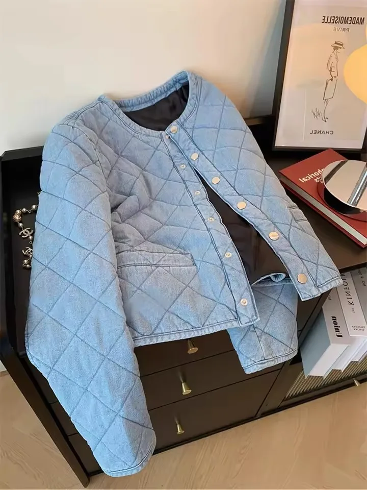 เสื้อคลุมคาร์ดิแกนผ้าฝ้ายสไตล์เกาหลี คอกลม ลายกอร์กิ้ง อุ่นสบาย แฟชั่นฤดูใบไม้ร่วง ฤดูหนาว สไตล์ญี่ปุ่นหวานๆ เสื้อโค้ทแบบเย็บติดกัน