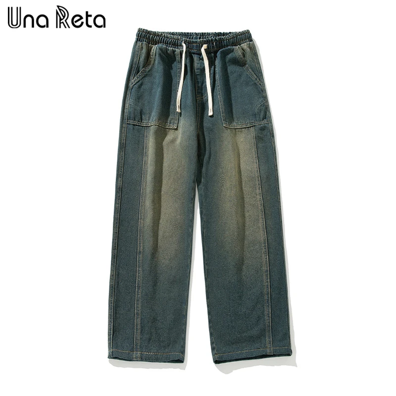

Una Reta Hip Hop Jeans Pants Streetwear Hip Hop Loose Style Denim Pants Y2K Harajuku Straight Trousers Leans For Men
