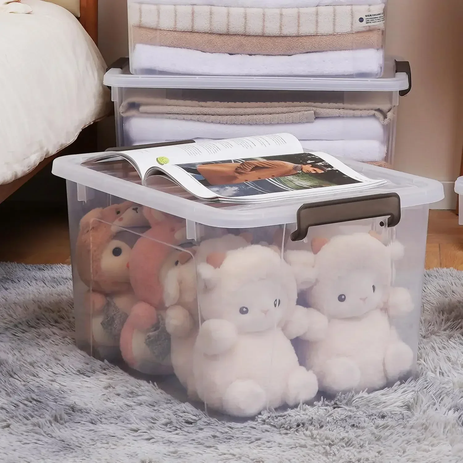 6 Packs 69 QT Plastic Storage Bins with Lids Large Stackable Storage Containers for Organizing Clear Storage Box for Garage, Clo