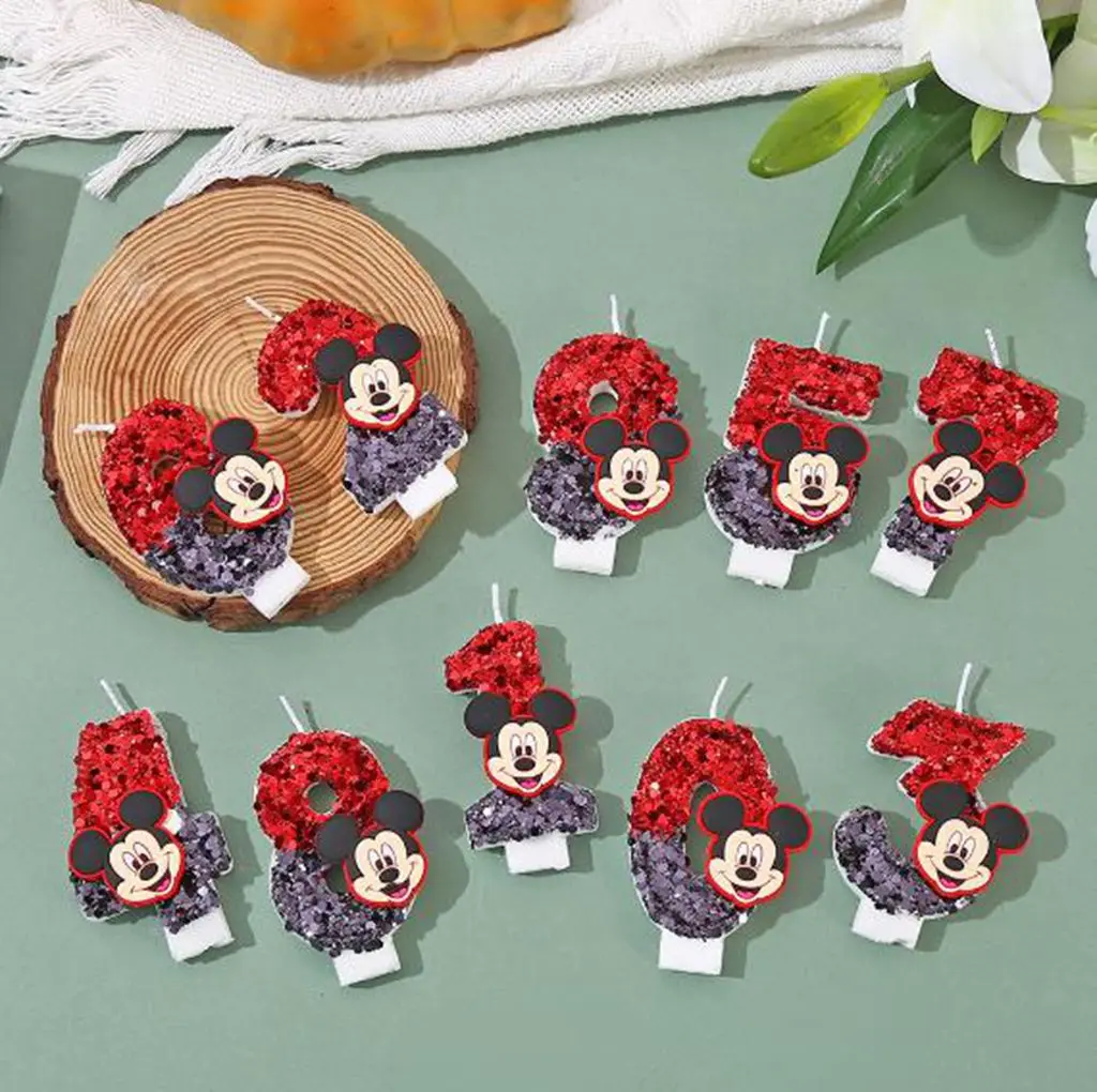 Bougies Minnie Mickey Mouse pour décorations de fête d'anniversaire, bougies numéro 0 à 9, décoration de gâteau, Cupcake, fournitures de fête, drapeaux, nouvelle collection
