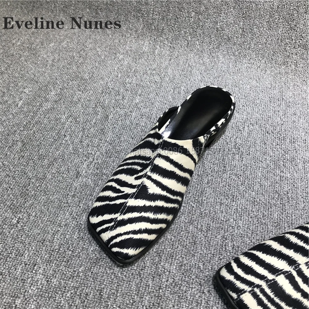 Zebra Pattern Slip On Mules Square Toe Chunky Heels Slingback Patchwork Women Slides Sexy Casual Party Shoes 2024 Newest Trend