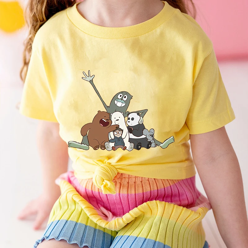 Wir nackte Bären gedruckt Kinder T-Shirt Sommer Kinder Baumwolle Kurzarm gelb lässig Top für Jungen und Mädchen geeignet