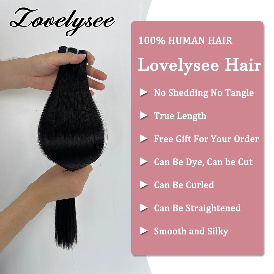 1B# Long Straight Human Hair Weft India Hair Double Weft Remy Hair Extensions for Women No Clips 100 Grams 11 to 27 inches