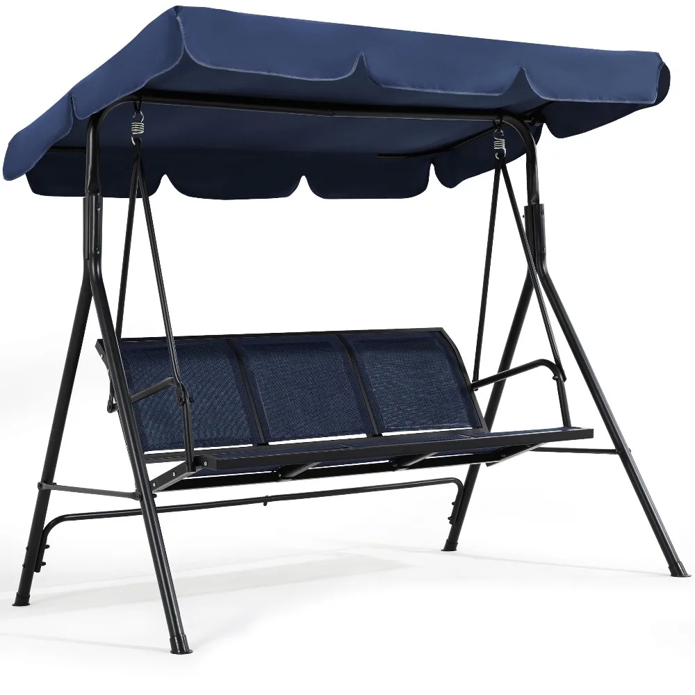 3-Seat Patio Swing Chair w/Texteline Fabric Ez Setup, Blue