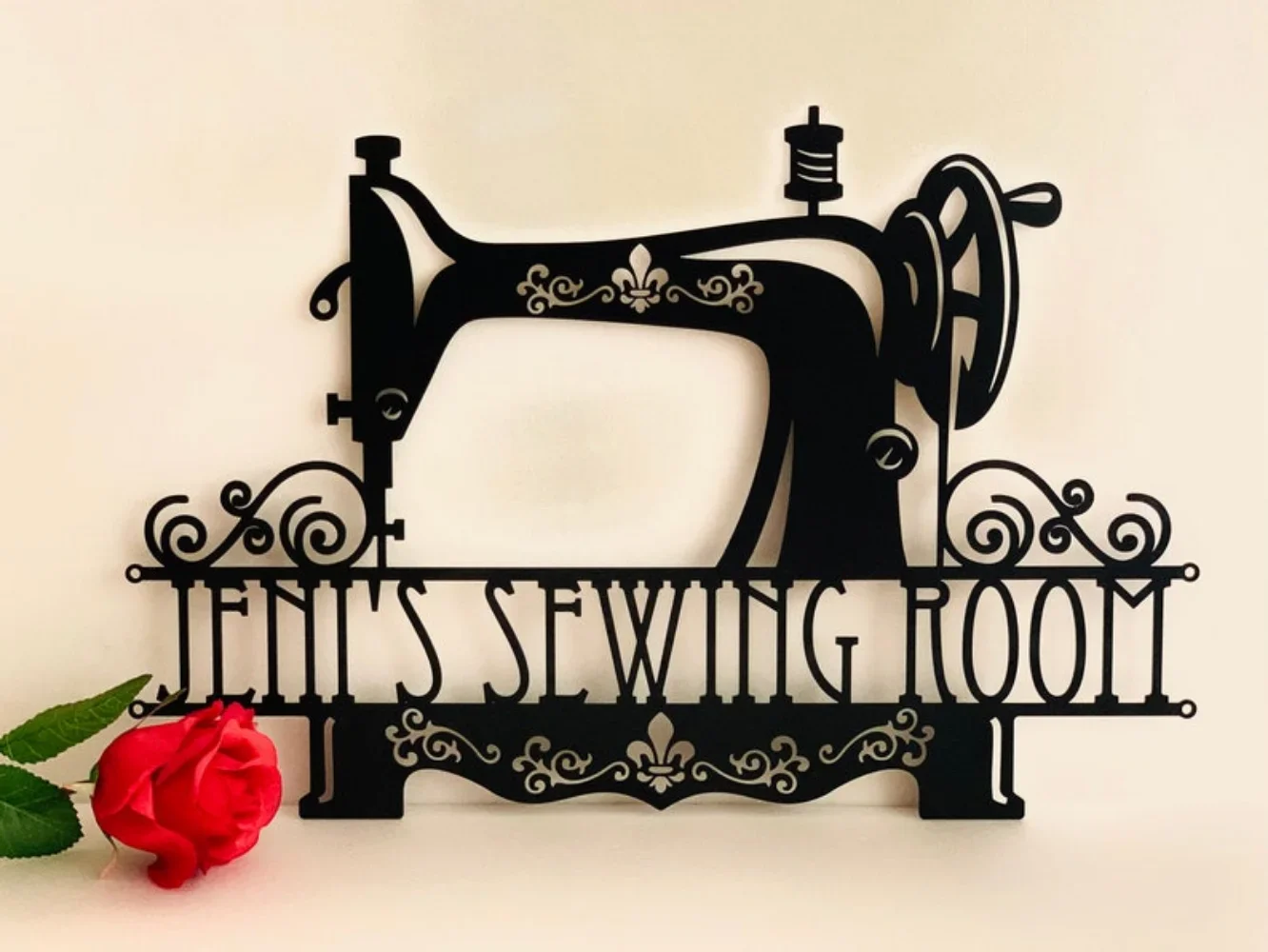 Personalized Sewing Machine Custom Room Sign Vintage Quilting Customized Name Monogram Metal Decor Gift for Mom Grandma