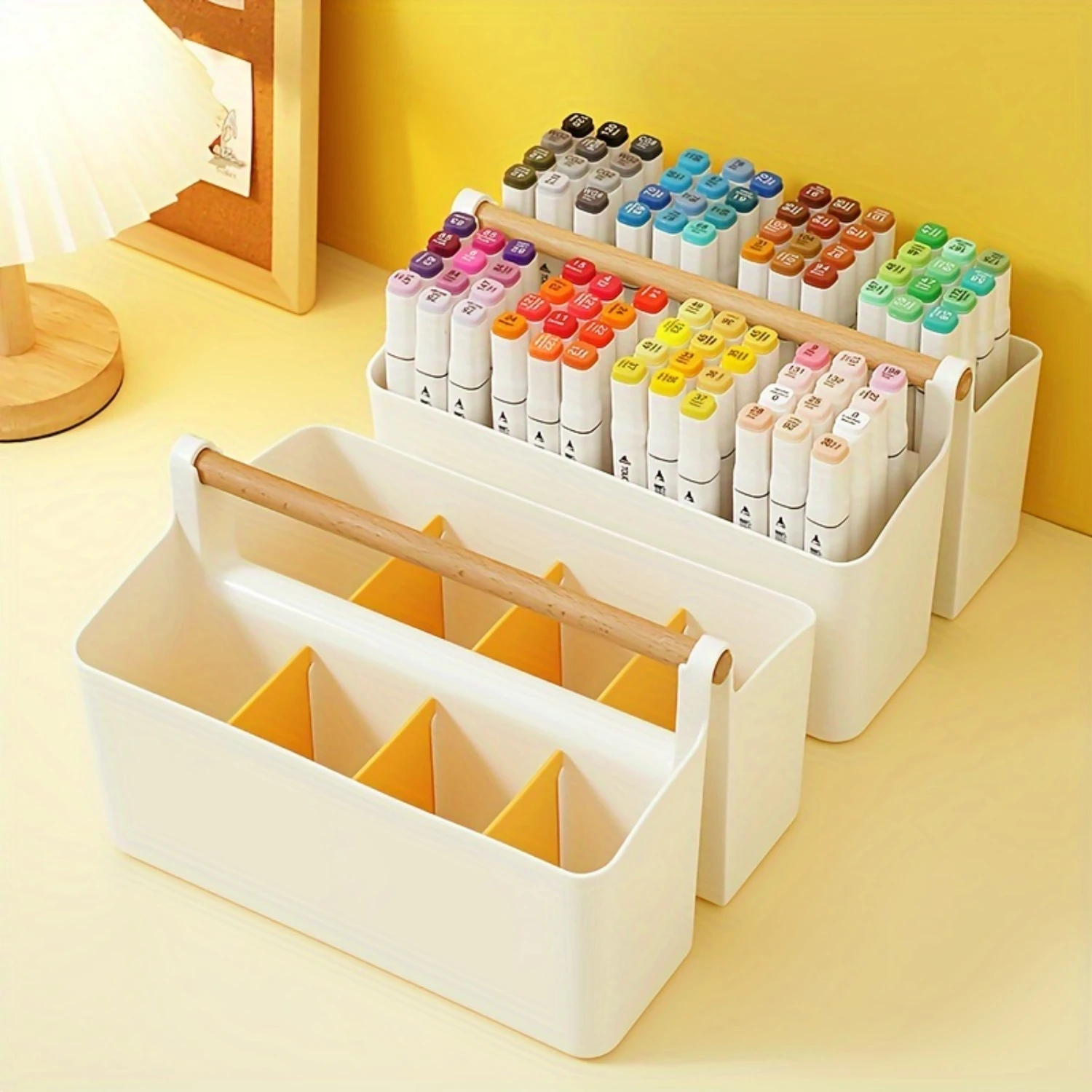 

1pc Portable Pen Holder With Compartments, Marker Pen Finishing Organizer, Painting Brush Stationery Box, Miscellaneous Items O