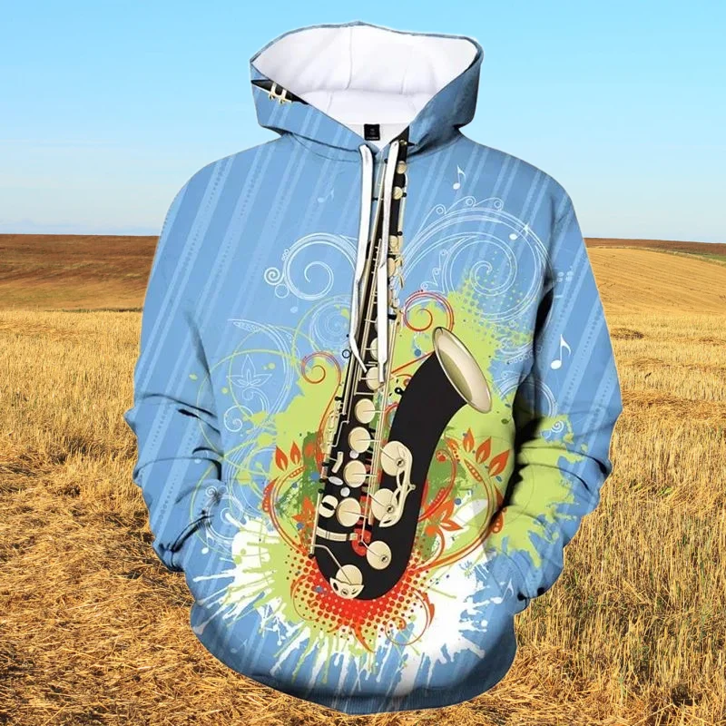 

25 3D Printed Music Art Saxophone Hoodies Men's and Women's Fall Long Sleeve Hoodies Harajuku Casual Street Sweatshirt Pullover