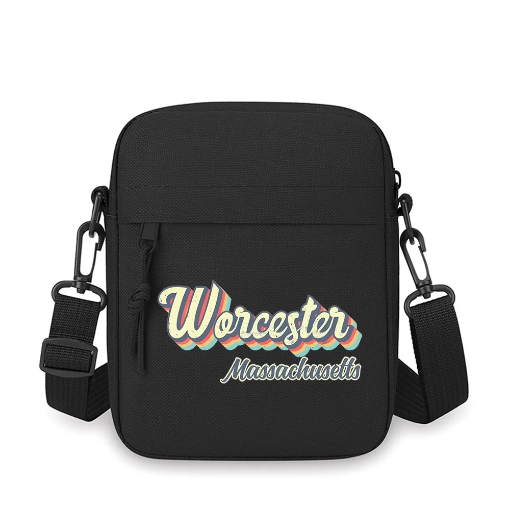 

Worcester Massachusetts vintage style design Men Crossbody Bag Single Shoulder Women Cartoon Anime Film Printing Design Unisex