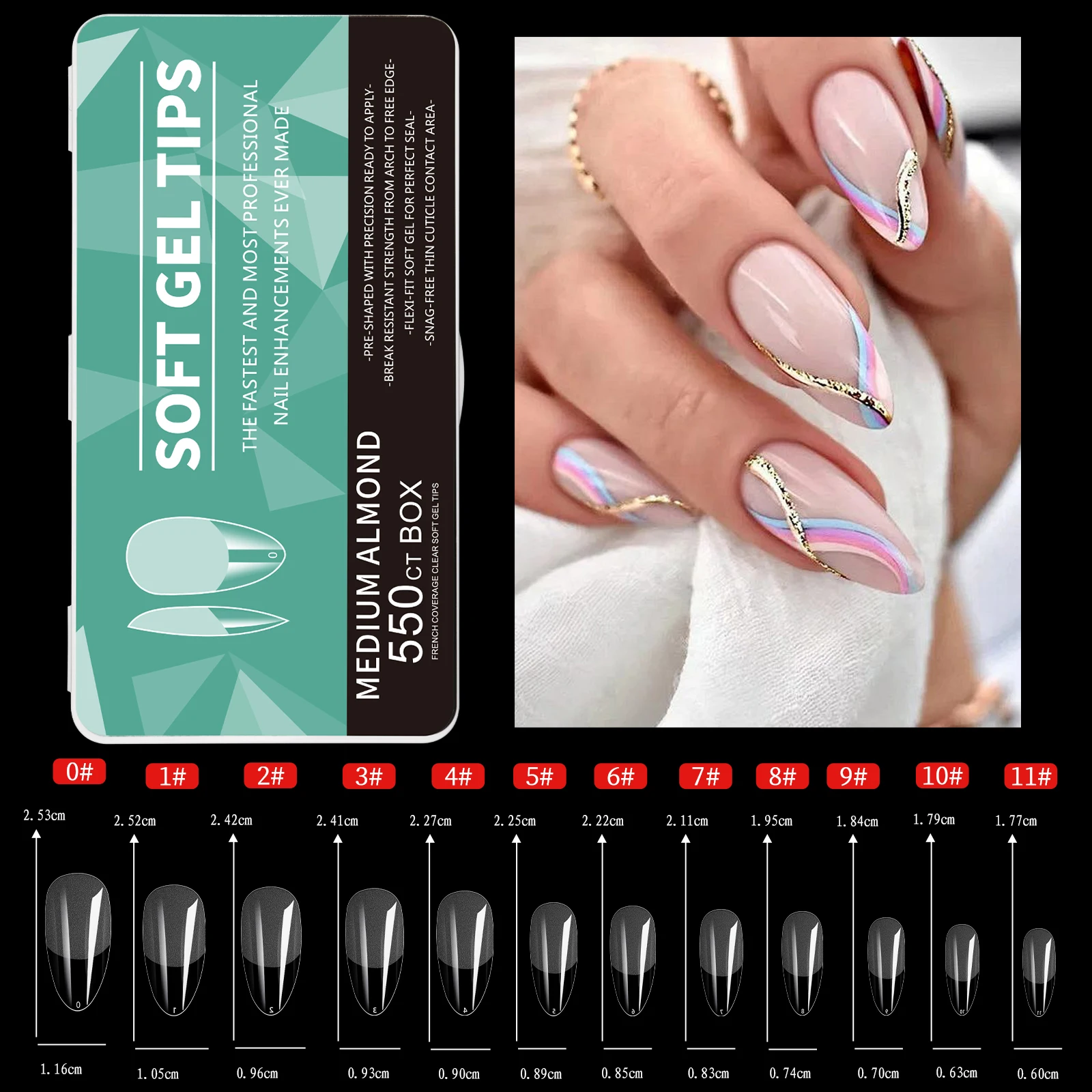 550pcs Soft Gel Nail Tips Medium Short Almond Coffin Stiletto Full Cover  Press on Nails Half Matte Acrylic DIY Extension Tools