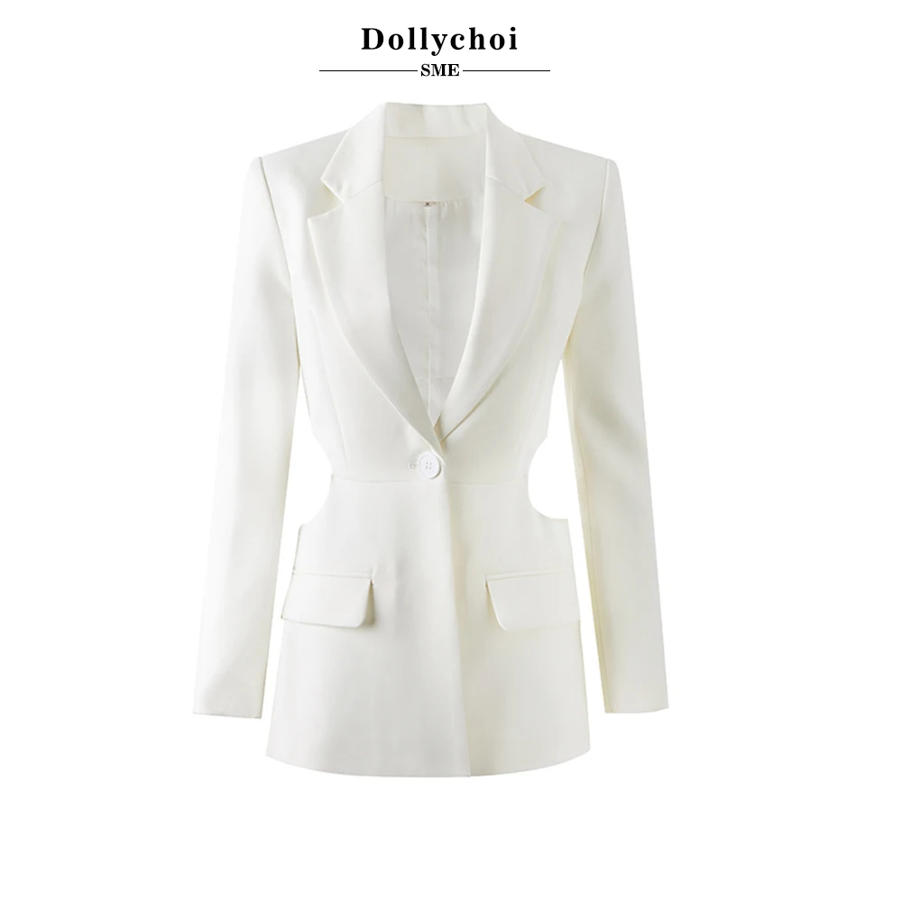 Hollow Out Waist White Coat for Women, Tie up Backless Suit, long Sleeve Casual, INS Fenggao Street Spring and Autumn New Style