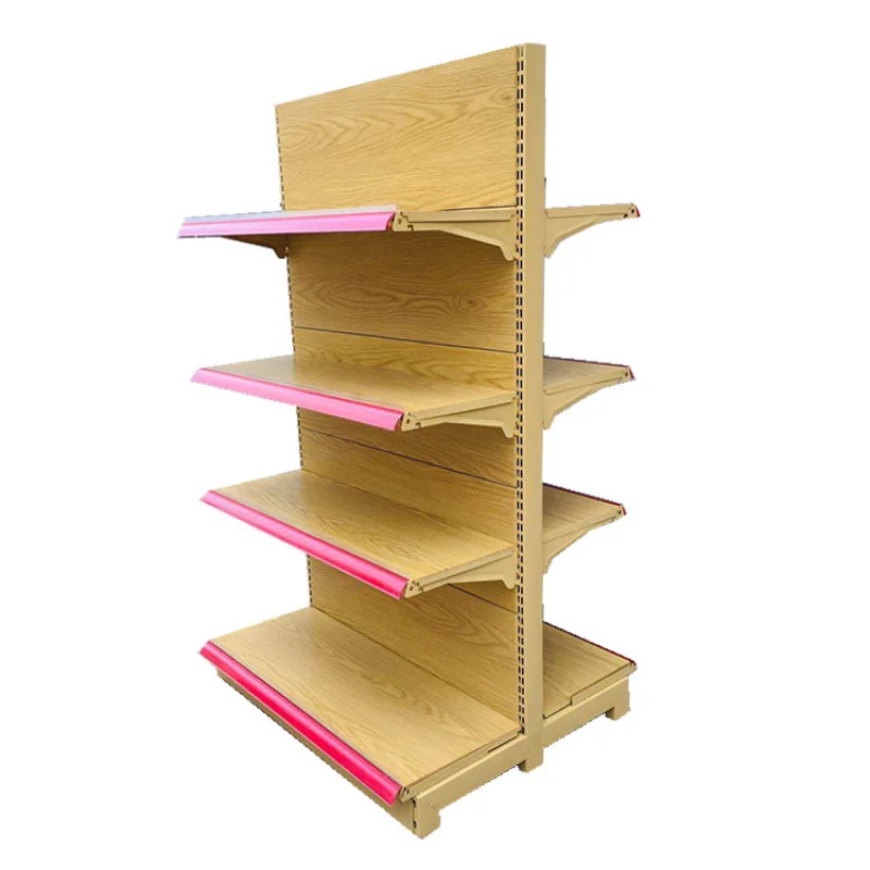 custom.Xingye Factory's Custom Size Heavy Duty Metallic Shelves Wood Grain Color Room Shop Supermarket Display Gondole