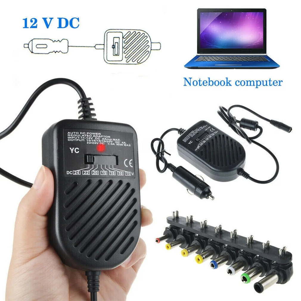 Universal 80W Charger For Car Laptop Notebook Adjustable Power Supply Adapter Portable Auto Car Adapter Set 8 Detachable Plugs