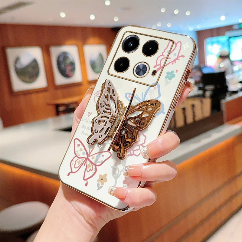 N ote 40 Rose Butterfly Plating Holder Phone Case For Infinix Note 40 30 11 40Pro GT20Pro 11Pro 12Pro 30Pro Hot 12 30 40 Cover