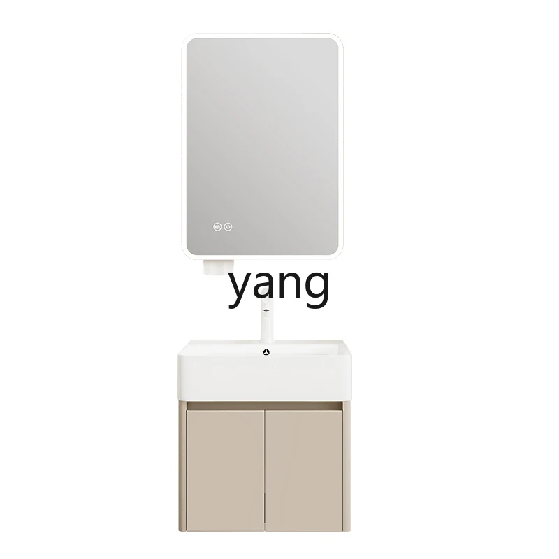 YJQ rounded corner small apartment bathroom cabinet combination honeycomb aluminum bathroom ceramic hand wash basin cabinet