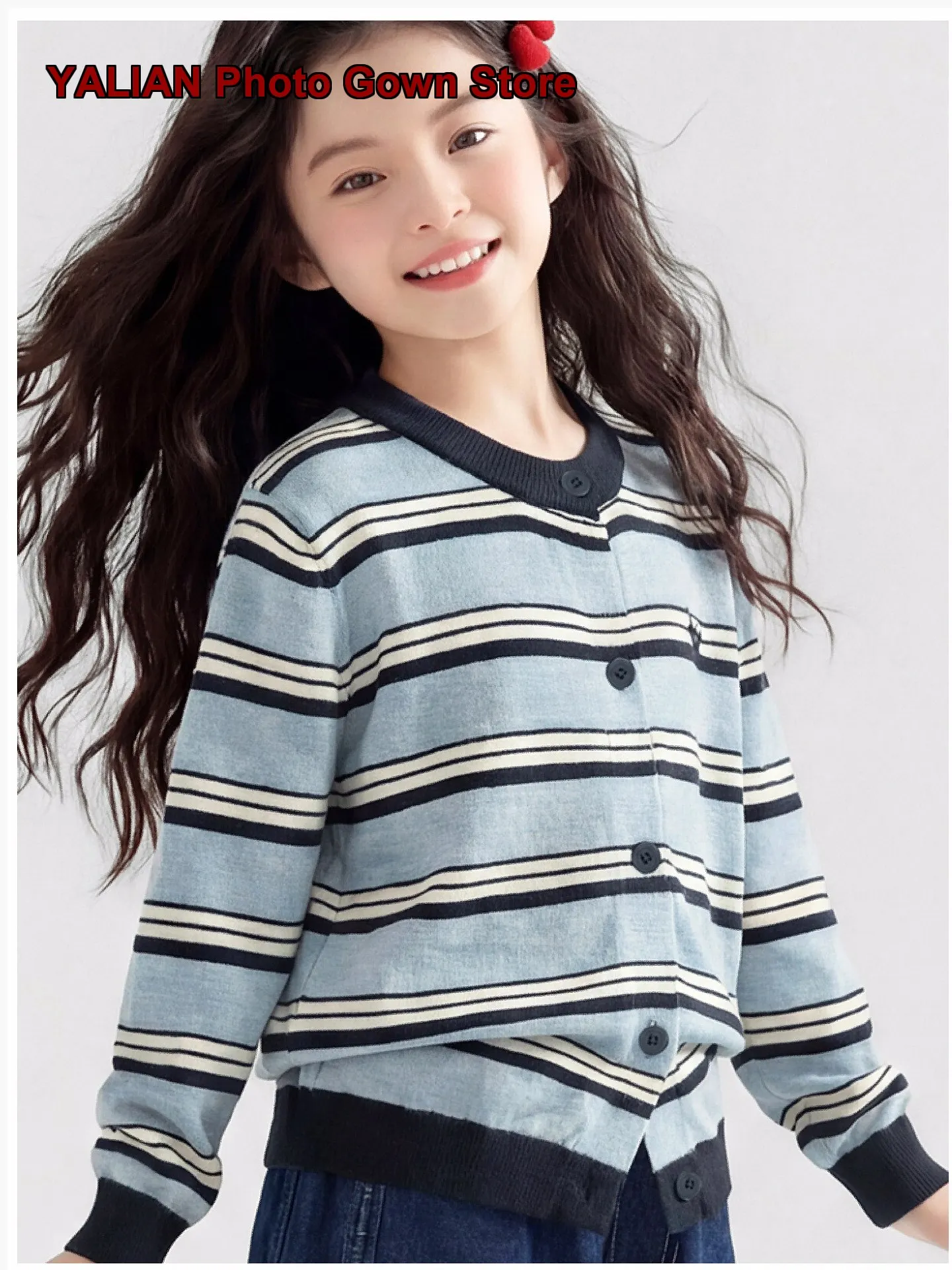 Girls Knit Cardigan Spring Autumn Thin Breathable Tops Solid Color Two-Piece Set Older Kids