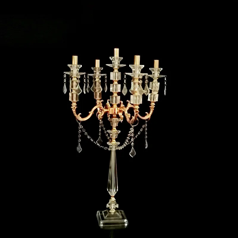 

Wedding props New zinc alloy electroplated gold multi-headed crystal candlestick wedding hotel main table floral decoration orna
