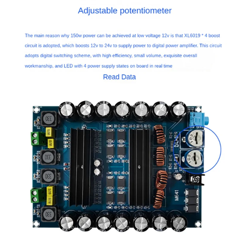 T06C-Xh-M641 Dual-Channel Battery Battery High-Power Power Amplifier Board TPA3116D2 Vehicle Power Amplifier 2X150W