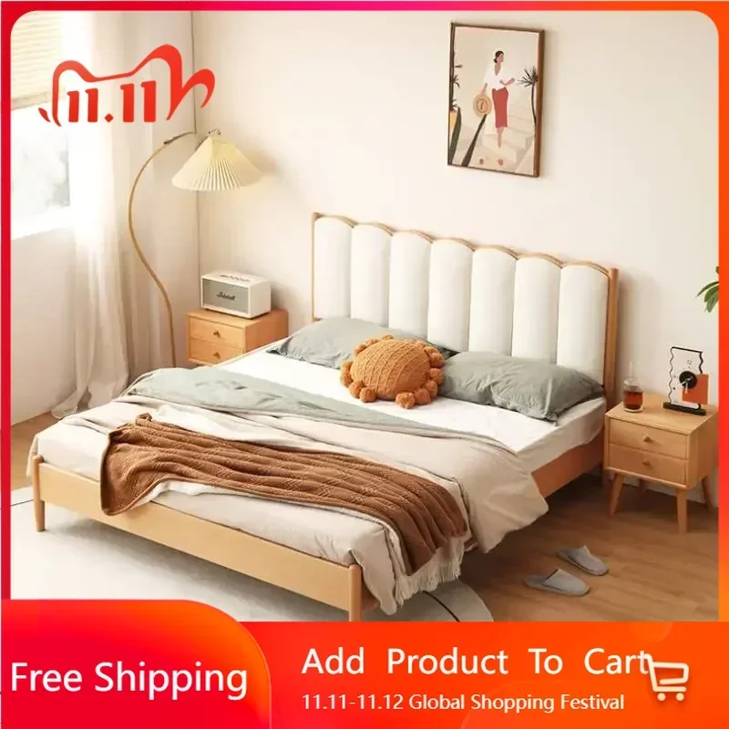 

Queen Bedroom Double Bed Organizer Designer Wooden Luxury Double Bed Platform Korean Terrace Sleeping Muebles Trendy Furniture