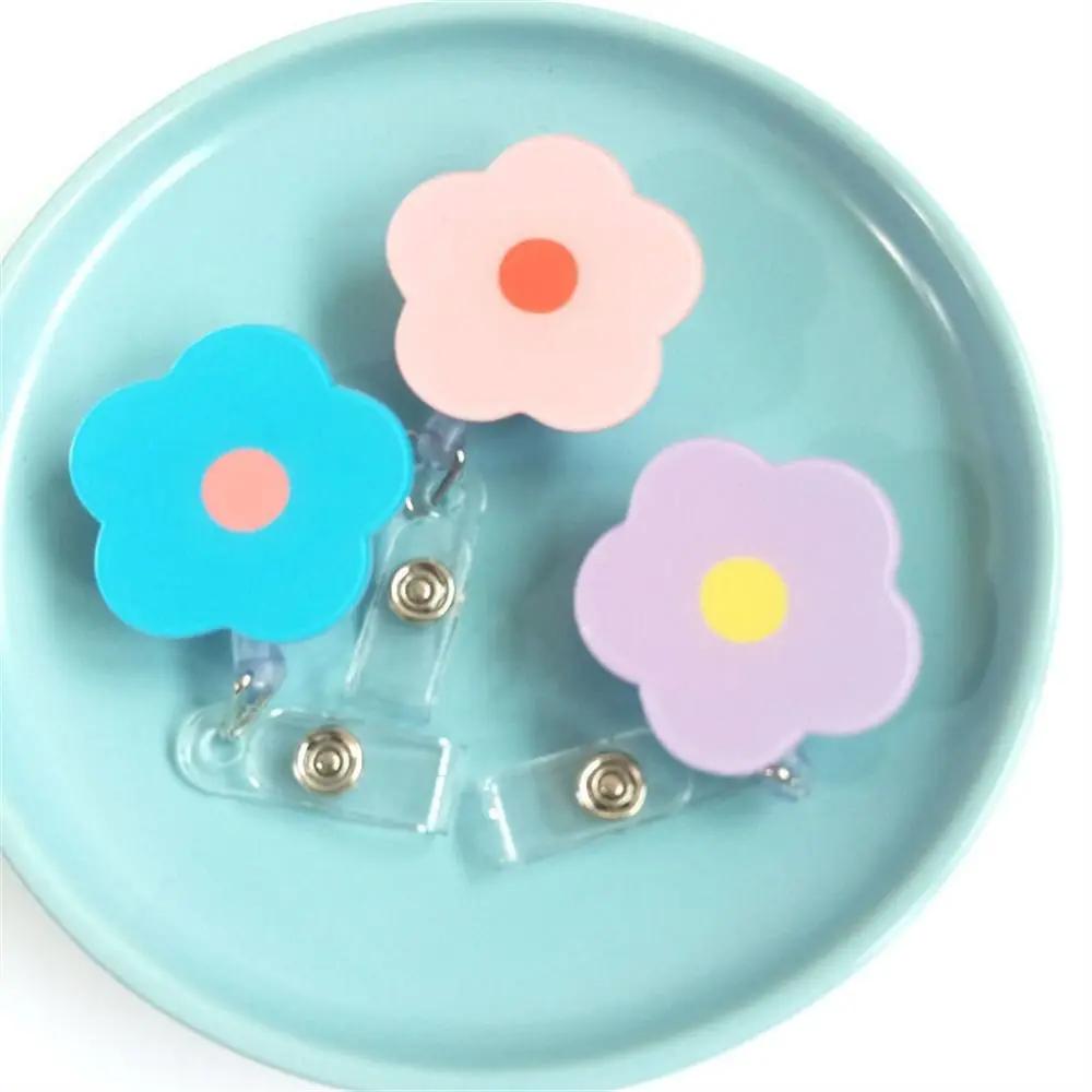 Cartoon Flower Nurse Badge Reel Chest Card Work Card Retractable Badge Holder Acrylic Colorful ID Card Holder Doctor Students