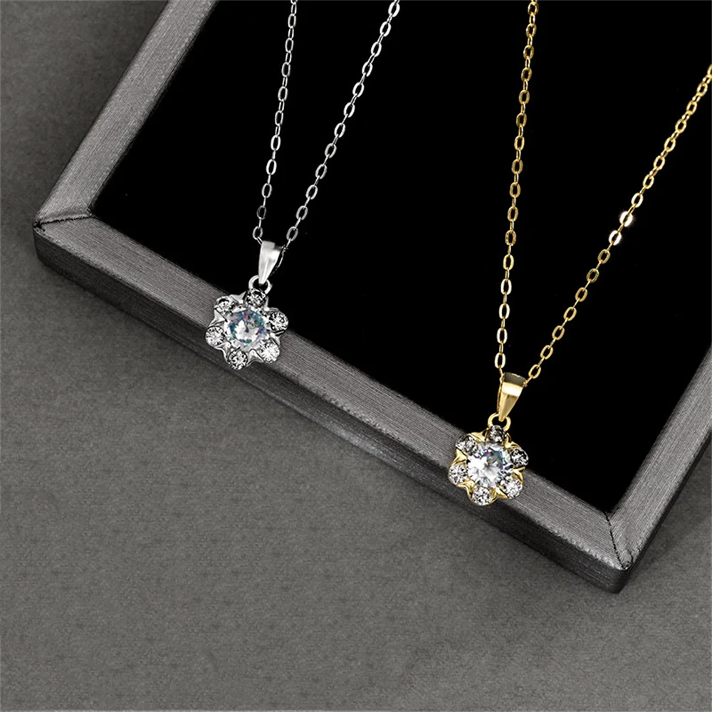 

Korean Women's Flower Necklace 925 Sterling SilverZircon Pendant Exquisite High-End Temperament Versatile Niche Collarbone Chain