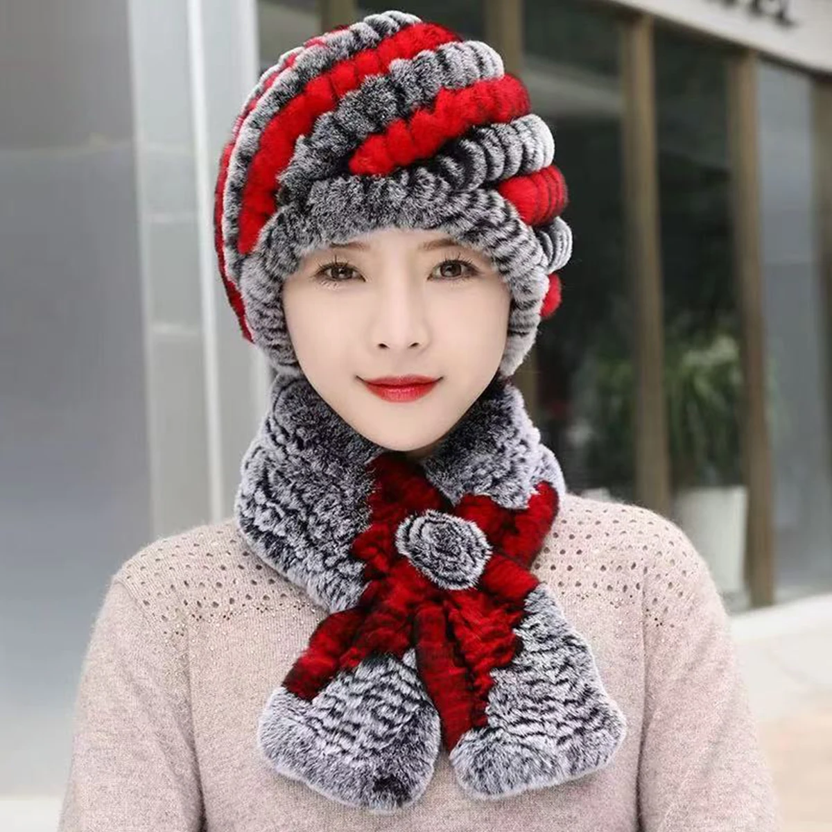 نساء موضة قبعة الفراء الحقيقي قبعات فرو الأرنب الطبيعي جديد الشتاء القبعات الروسية في الهواء الطلق قبعة السيدات رشاقته قبعات الفراء الدافئة #4