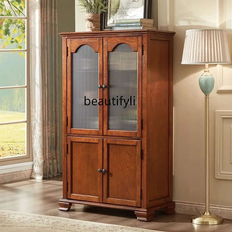 

American solid wood double door wine cabinet retro bookcase living room dining side bedroom storage TV side cabinet