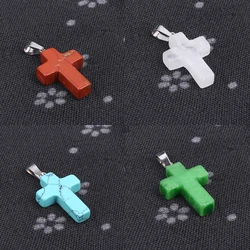 Cross Pendant Natural Stone Rose Pink Quartz Agate Opal Amethyst Charms for Jewelry Making DIY Necklace Earring Accessories