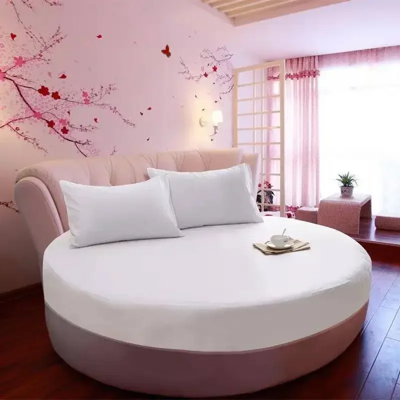 180x180cm/200x200cm Cotton Round Bed Fitted Sheet Round Bedspread Non-slip Mattress Cover Romantic Solid Color Round Bed Sheet
