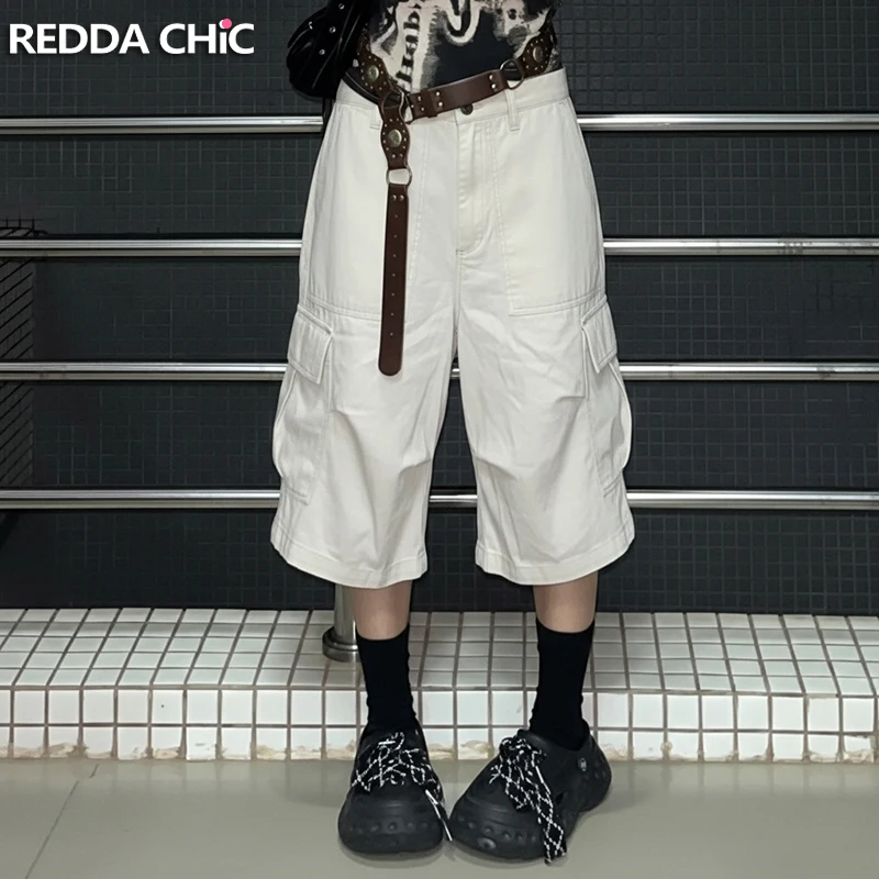 

Джинсовые шорты-карго ReddaChic для женщин, приталенные, плиссированные, с низкой посадкой, свободные, прямые, в стиле ретро, уличная мода