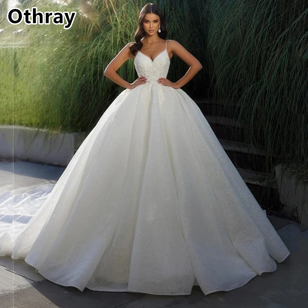 Othray Princess Wedding Dresses Lace Applique Beaded Ball Gown Bridal Gowns Spaghetti Straps Outdoor Wedding Robe Vestidos De