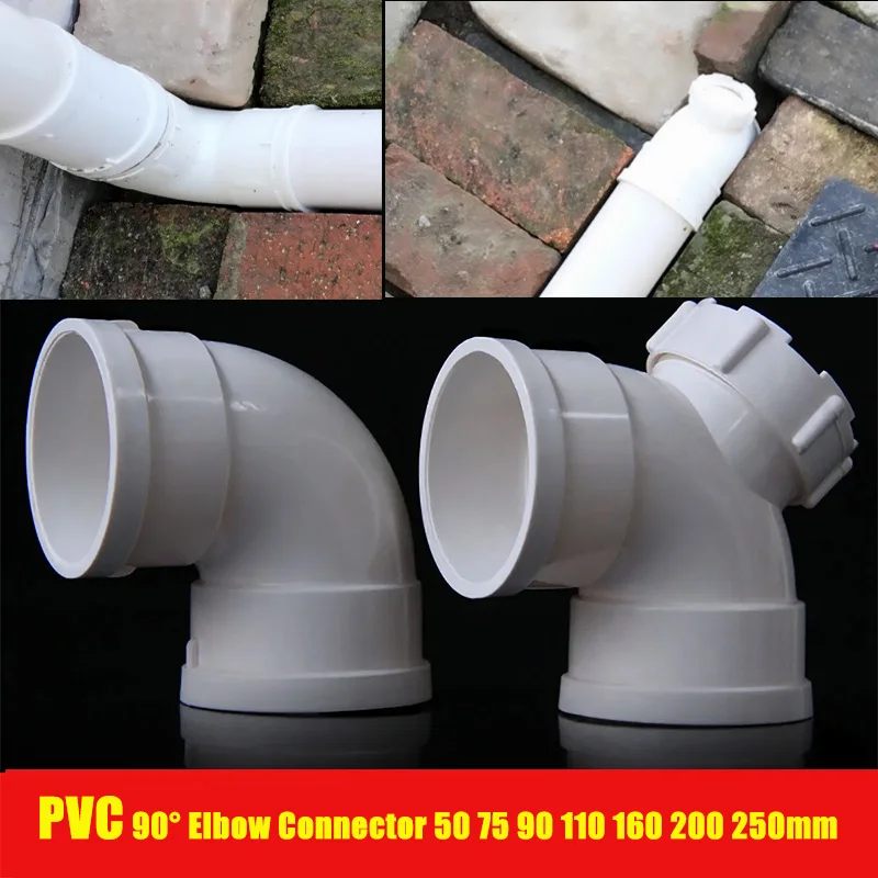 

PVC Elbow Fitting 90 Degree Drain Pipe Connector for Sewer System 50/75/110/160/200/250 White Plumbing Joints Durable Waterproof