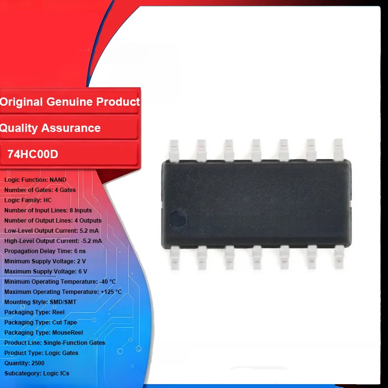 Original New 74HC00D 653 SOIC-14 Quad 2 Input NAND Gate SMD Logic Integrated Circuit Chip Electronic Components for Arduino Diy