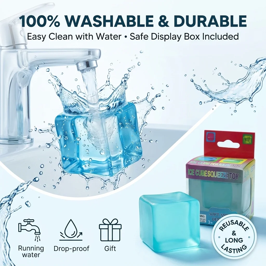Portable Clear Ice Cube Squishy Squeeze Fidget Toy Heavy Slow Rebound Maltose Anxiety Pressure Relief Vent Toy for Teens Adult